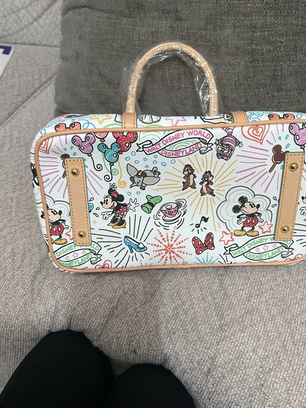 Dooney & Bourke White Canvas Disney Mickey & Friends Satchel with Tan Trim